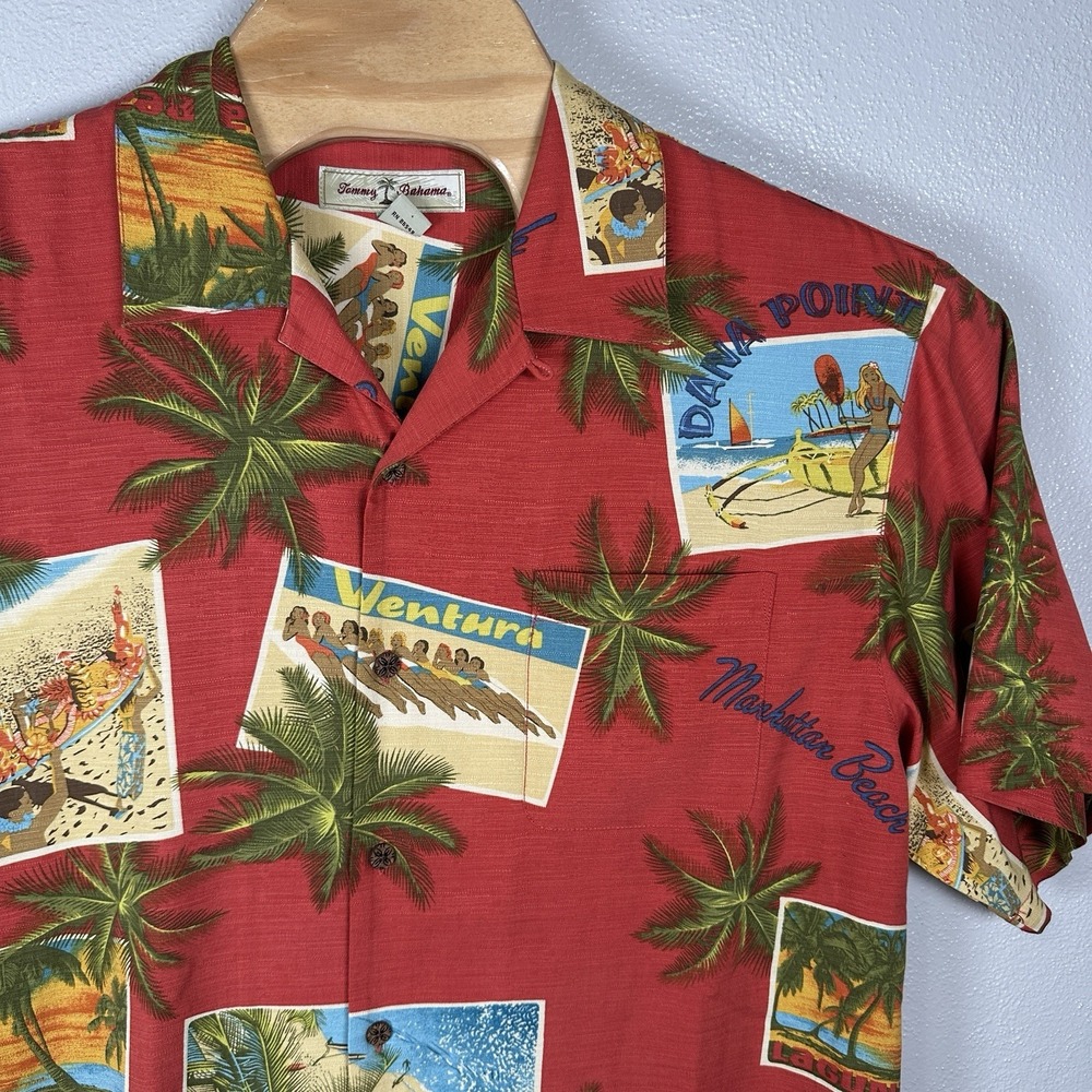 Tommy Bahama Silk‎ Floral Hawaiian Shirt Mens Medium Beach Resort Destinations